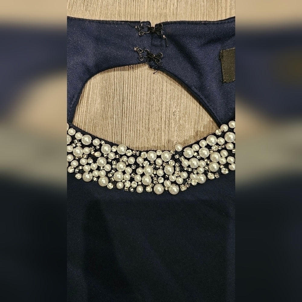 Women's Embellished-Neck Open-Back Ruched Dress - Picture 8 of 16